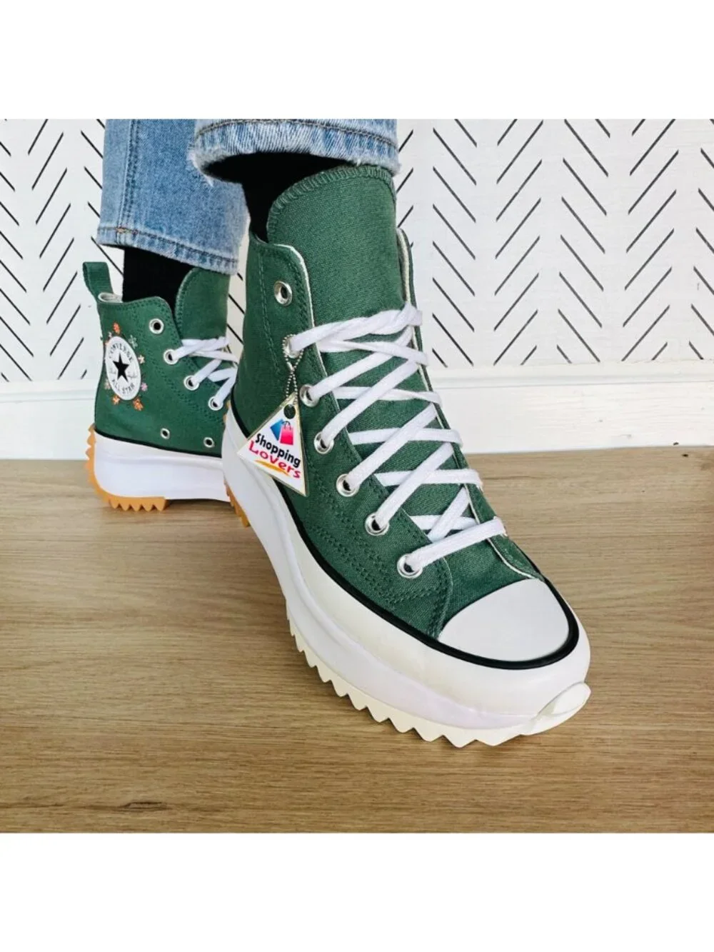 ⭐Converse Run Star Hike Hi Platform 9.5 Women Shoes Floral Green Sneaker A11562C - Picture 4 of 12
